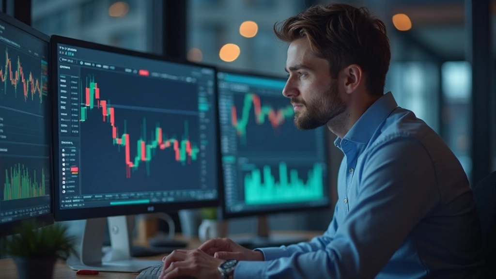 Technische Analyse auf Handelsmonitor mit Candlestick-Charts und Indikatoren