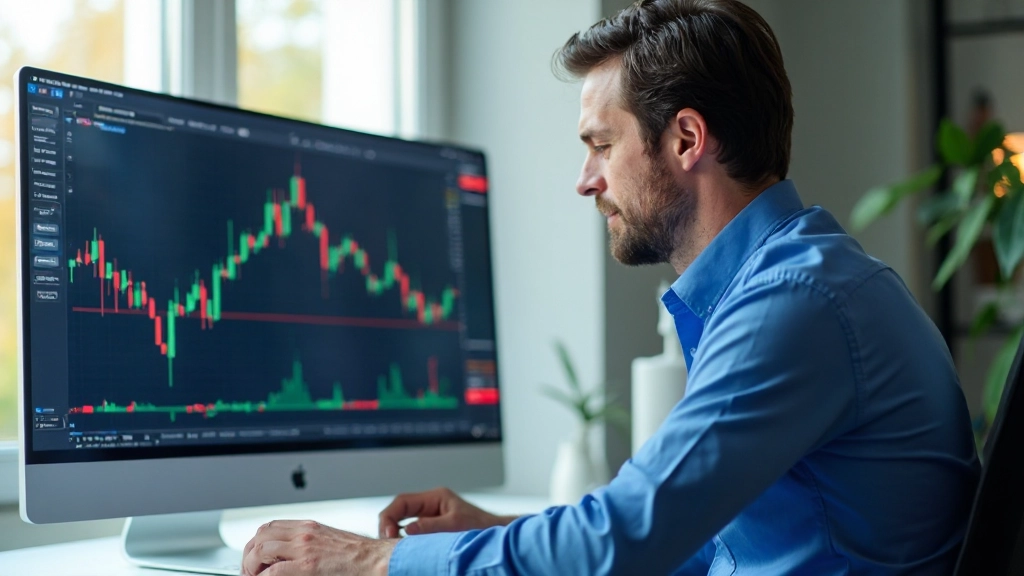 Technische Analysecharts zeigen Candlestick-Muster und Trendlinien auf Handelsbildschirm