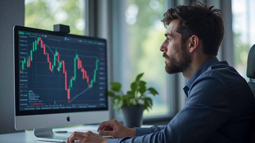 Technischer Analyst mit Charting-Tools und Indikatoren am Computerbildschirm