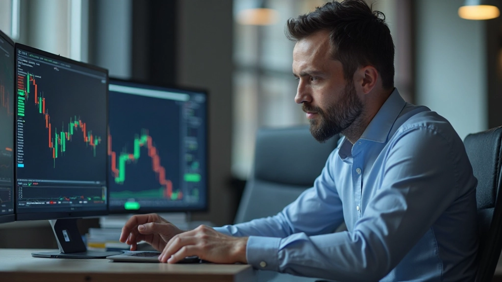 Finanzdiagramm mit Candlestick-Muster und Trendlinien auf Handelsterminal