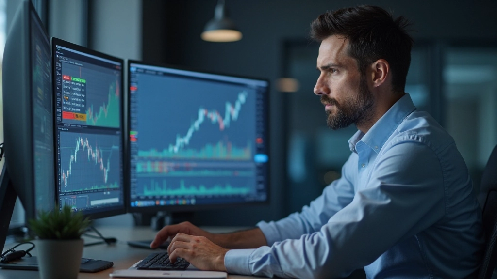 Finanzanalyst bei der Trendanalyse mit mehreren Indikatoren und Charts