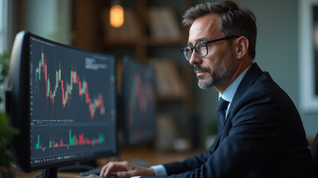 Finanzberater erklärt technische Analyse-Grundlagen am Computer mit Lehrmaterialien