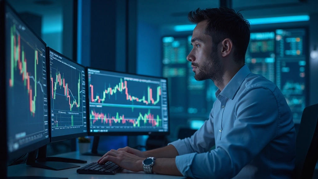 Finanzanalyst untersucht Optionshandel Charts auf Bildschirm mit technischen Indikatoren