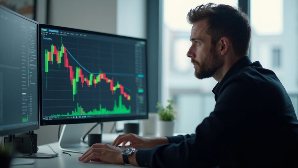Professioneller Trader analysiert Backtesting-Diagramme und Strategieparameter auf mehreren Bildschirmen