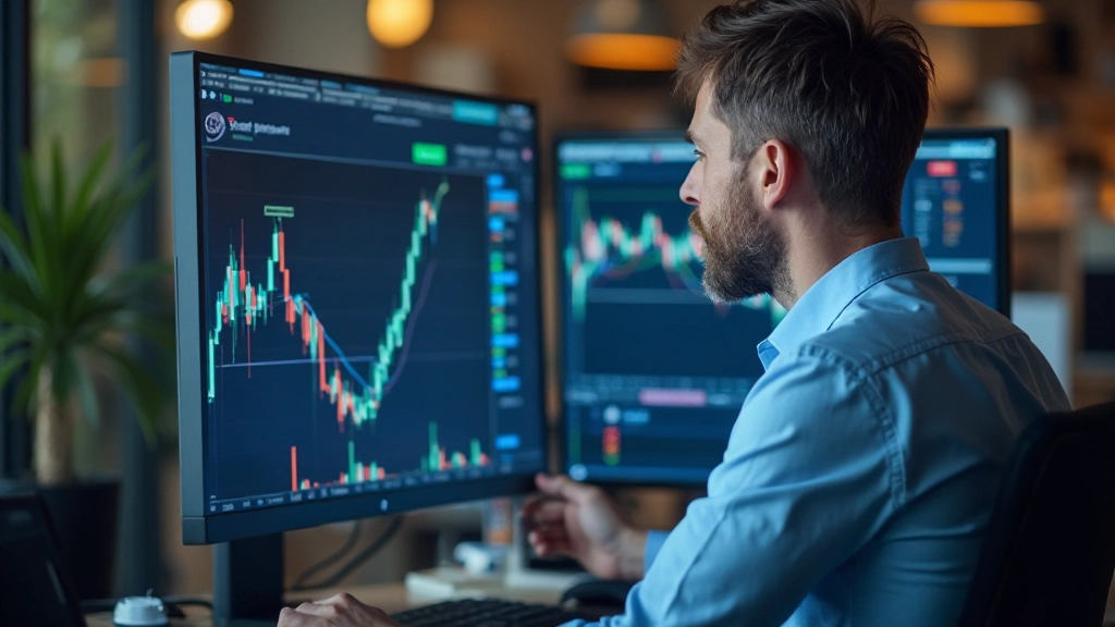 Bildschirm mit technischen Analysewerkzeugen und Candlestick-Charts