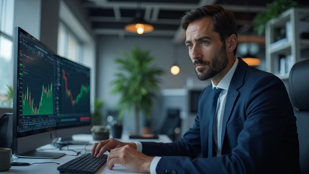 Trader überwacht Echtzeit-Marktbewegungen auf modernem Finanzbildschirm