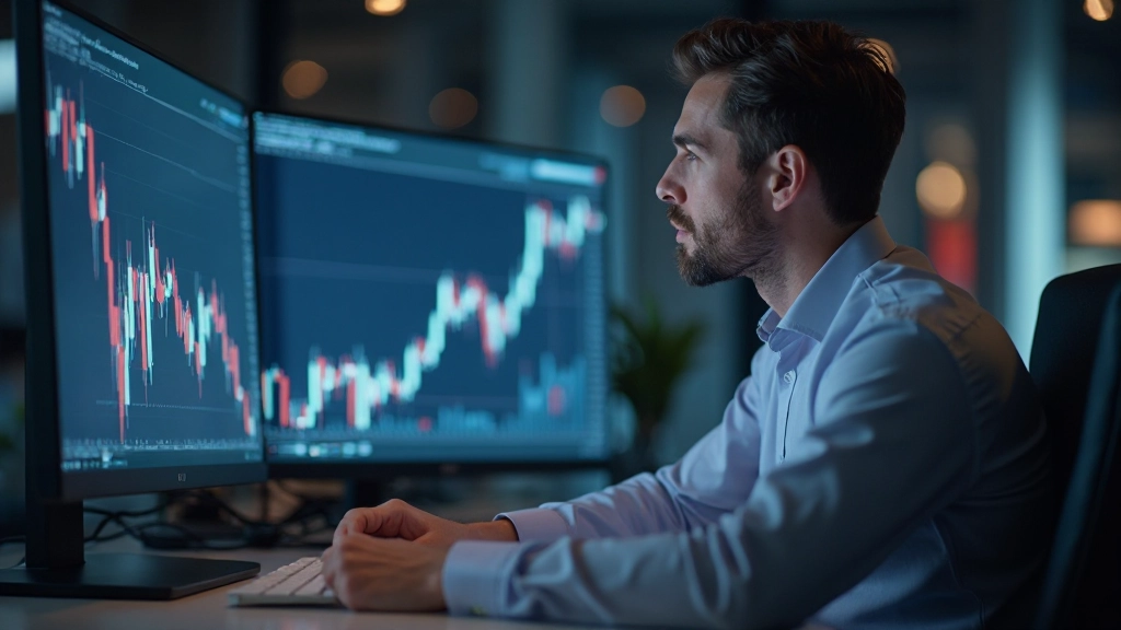 Trader analysiert Candlestick-Muster auf Handelschart zur Bestimmung von Markttrends