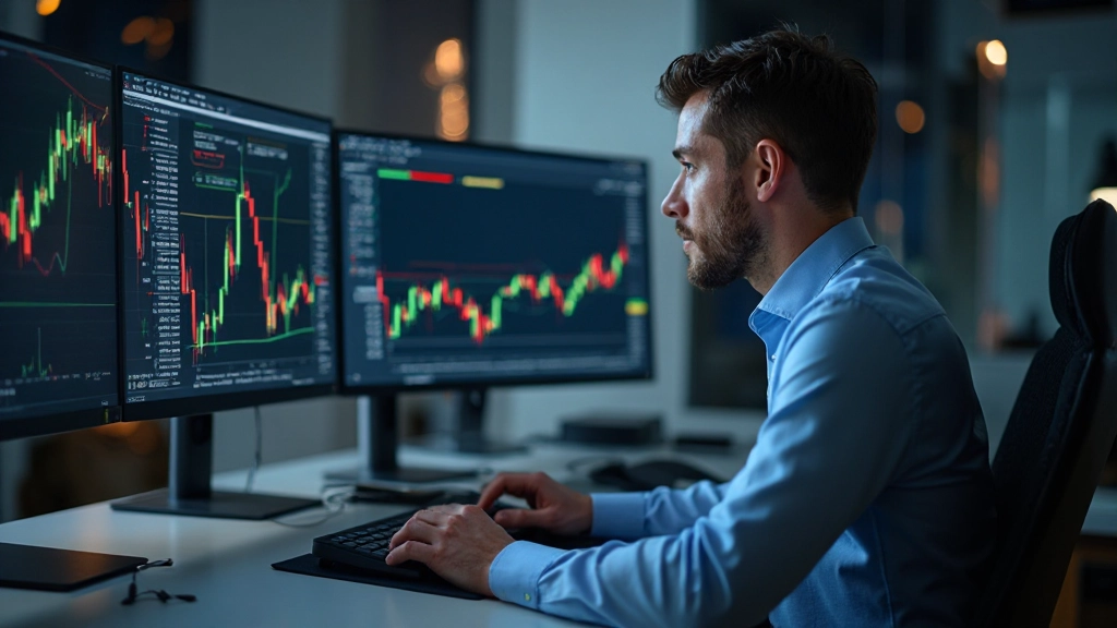 Trader analysiert mehrere Stochastik-Charts mit verschiedenen Timeframes auf professionellem Tradingdesk