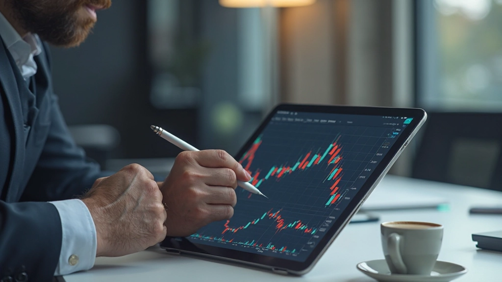 Grafische Darstellung von Candlestick-Mustern und technischen Indikatoren