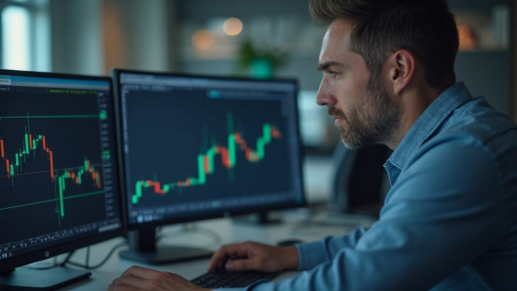 Detaillierte Candlestick-Chartmuster auf Handelsplattform mit technischen Indikatoren