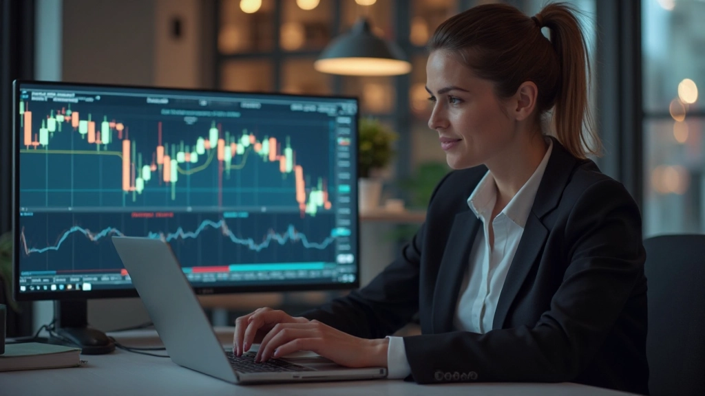 Finanzfachmann zeigt Markttrend-Diagramm mit aufsteigenden Linien, Analysieren von Trend-Richtungen am Schreibtisch